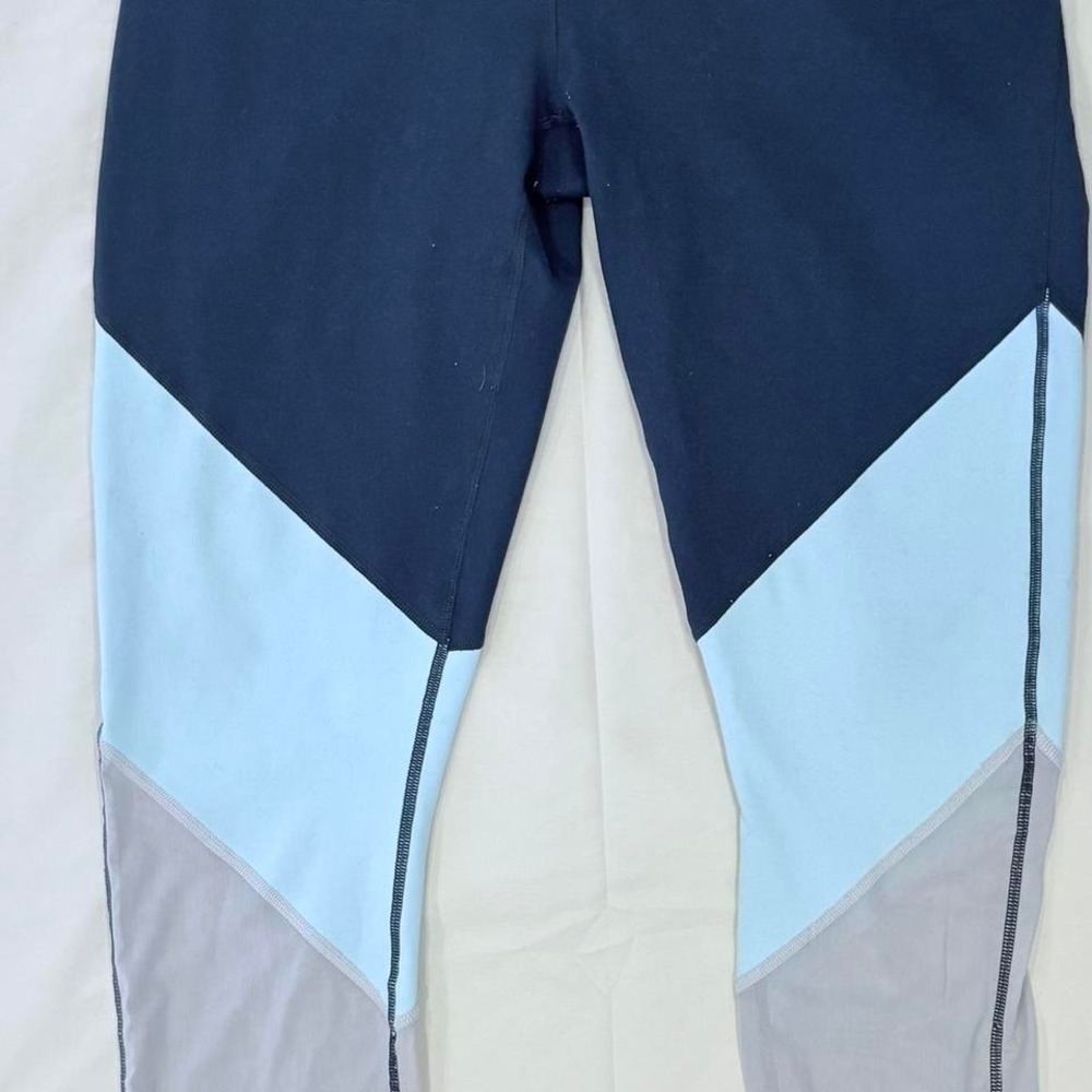 Fabletics Powerhold 7/8 Leggings Medium Blue White Mesh Panel Active Yoga